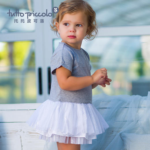 女童春夏灰色白纱连衣裙 商品图0