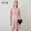 EITIE爱特爱秋季新款气质v领温柔通勤粉色绣花蕾丝a字连衣裙C2207036 商品缩略图0