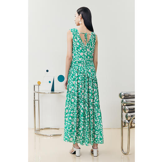 NEELLY纳俪商场同款气质V领碎花连衣裙女无袖度假风长裙收腰A字裙 商品图4