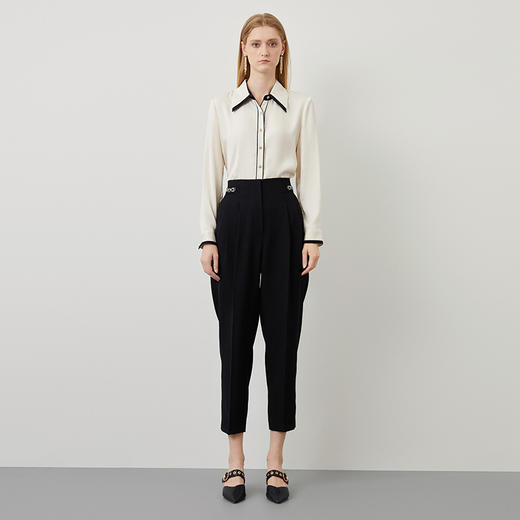 EITIE爱特爱秋季新款高腰显瘦黑色小脚铅笔裤休闲裤通勤百搭裤子C2205006 商品图2