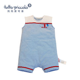 男童春夏蓝色条纹短袖连体衣