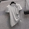 MZ802875胖mm时尚不对称上衣新款2022年夏季大码女装纯色圆领短袖T恤衫潮 商品缩略图5
