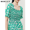 NEELLY纳俪商场同款方领打缆连衣裙女碎花夏中长款裙子大摆A字裙 商品缩略图3