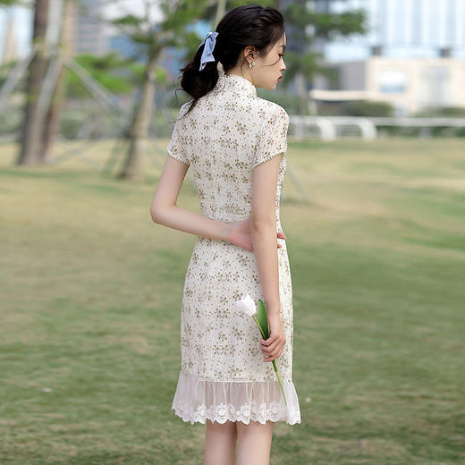 中长款雪纺印花双层旗袍 小清新少女款旗袍连衣裙JQZ-617 商品图2