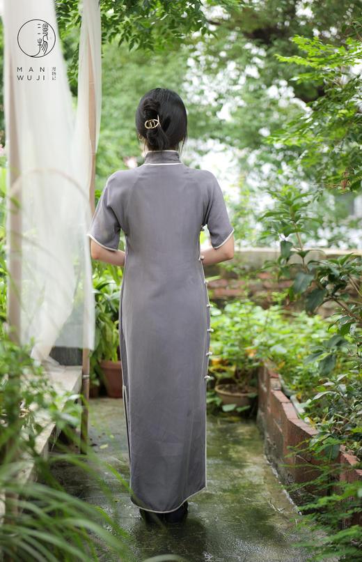 铜氨丝包边四分连袖旗袍 商品图2