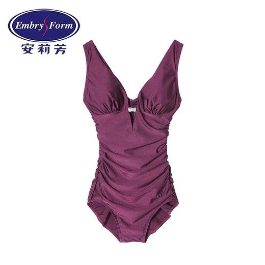 安莉芳性感深V美背连体泳衣女士无袖褶皱修身显瘦度假泳装ES00181 商品图1