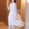 白色真丝连衣裙,顺纡刺绣宽松飘逸很仙桑蚕丝连衣裙KDS-8908 商品缩略图0