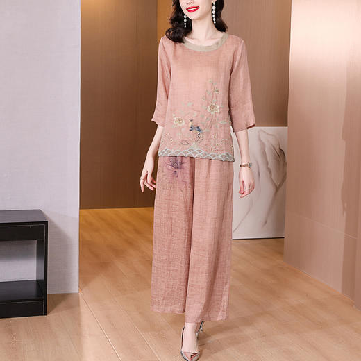 夏季原创文艺复古绣花,短款国风小衫上衣宽松麻料衬衫套装XYX2559 商品图1