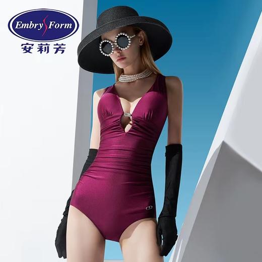 安莉芳性感深V美背连体泳衣女士无袖褶皱修身显瘦度假泳装ES00181 商品图0