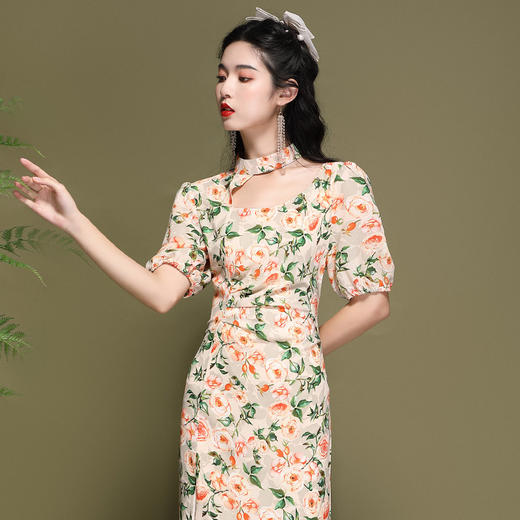 OY-220188国潮小清新夏季新款中国风碎花短袖连衣裙年轻改良旗袍款220188 商品图2