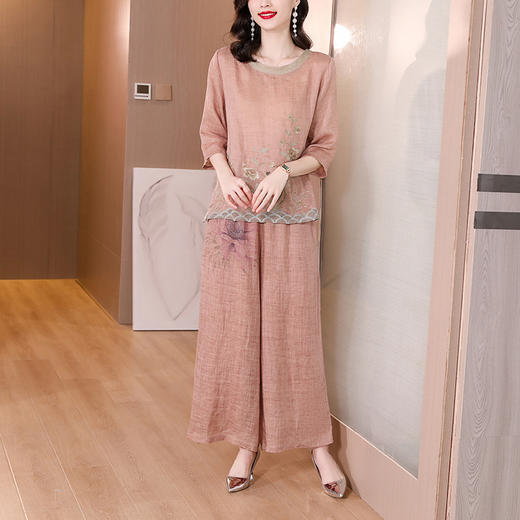 夏季原创文艺复古绣花,短款国风小衫上衣宽松麻料衬衫套装XYX2559 商品图3