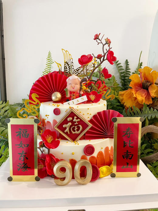 寿星：喜庆中国红寿星蛋糕，福寿绵长一家人，团团圆圆中国年 商品图4