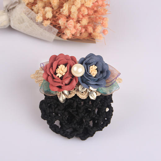 花朵双钻职业头花盘发网兜花朵发夹头饰 商品图6