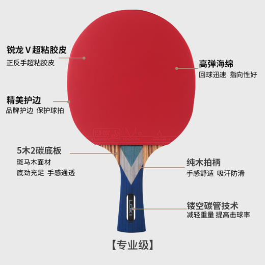 雷神Loki 锐龙6星成品拍 乒乓球拍单拍 学生训练初学者 5+2内置底板 商品图4