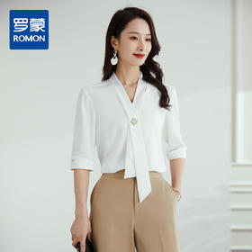 【高定款】罗蒙夏季短袖衬衫女时尚简约商务休闲飘带衬衣女