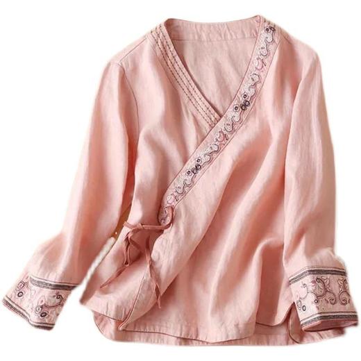 AHM-bsfs8302新款民族风优雅气质改良斜襟棉麻刺绣茶服上衣 商品图8