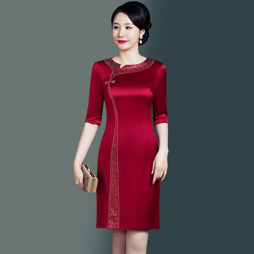 WD-WT22138新娘婚宴装胖喜婆婆结婚婚礼礼服优雅醋酸旗袍春款 商品图0