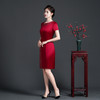 WD-WT22138 短袖醋酸旗袍微胖遮肚显瘦喜婆婆婚宴装短袖结婚礼服年轻款夏 商品缩略图2