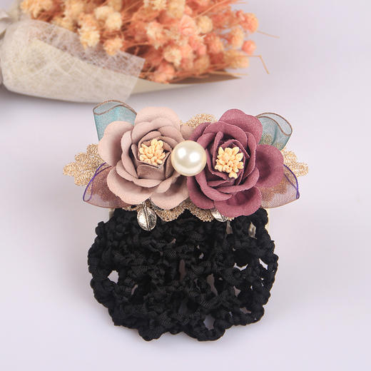 花朵双钻职业头花盘发网兜花朵发夹头饰 商品图2