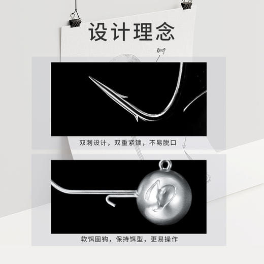 FISHANT飞蚂蚁双刺铅头钩路亚软饵T尾卷尾黑坑鲈鱼巧嘴鳜鱼钓鱼钩 商品图1