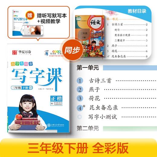 (仓发) 华夏万卷 三年级下册语文同步练字帖小学生同步写字课 2023春3年级RJ人教版书法练字本 天天练拼音本田字格生字抄写本 笔顺笔画字帖（共2册）/9787313219657 商品图0