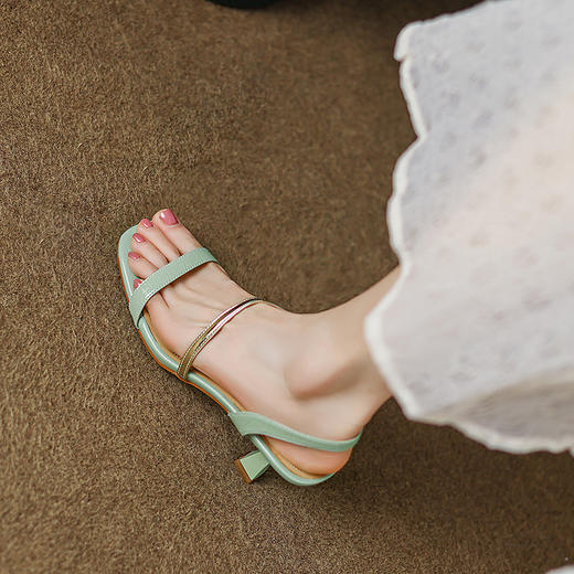 新款细跟鞋法式极简细带露趾中跟凉鞋OLD-3535aa 商品图6