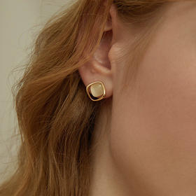 Oflye潮流饰品 925银耳环猫眼石港风气质耳钉女轻奢新款小众设计感耳饰