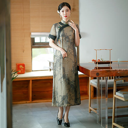 GSJ-3086新款夏季旗袍长款短袖人丝时尚日常优雅淑女大码连衣裙 商品图5