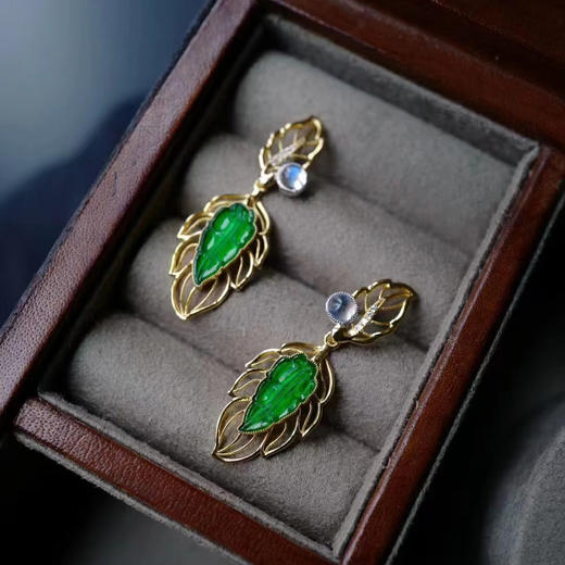 龢盒原创 金枝玉叶日常能戴的好看翡翠叶耳环 商品图1