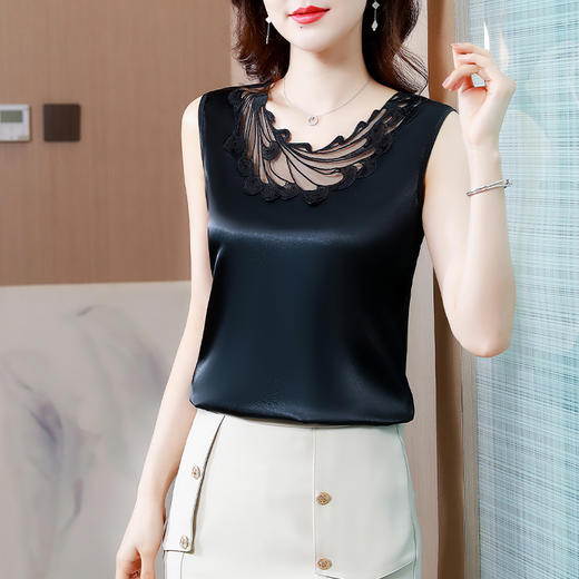钉珠吊带背心，宽松百搭打底西装内搭无袖丝绸面上衣KQL-3179 商品图2