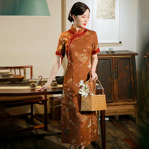 GSJ-3086新款夏季旗袍长款短袖人丝时尚日常优雅淑女大码连衣裙 商品图2
