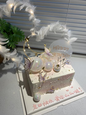 方形蝴蝶羽毛奶油蛋糕 下单前请仔细阅读商品详情