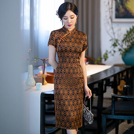 GSJ-2018春夏新款中长短袖改良版复古显瘦气质日常旗袍裙 商品图0