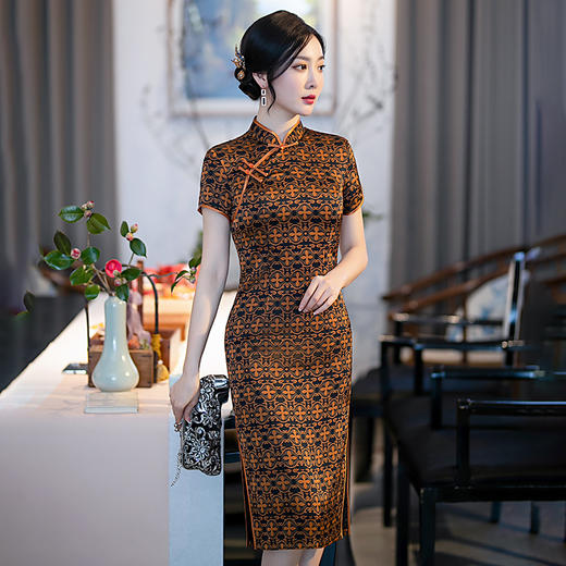 GSJ-2018春夏新款中长短袖改良版复古显瘦气质日常旗袍裙 商品图3