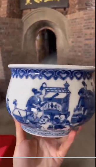 柴窑青花宋人斗茶图图水洗 商品图0