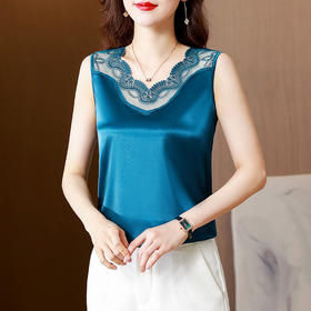 KQL 402H3177 蕾丝吊带背心女外穿2022春夏宽松百搭打底西装内搭无袖丝绸面上衣
