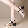 夏季新款凉鞋女粗跟方头中跟一字带拼色高跟鞋漆皮罗马女鞋 CV9015 商品缩略图2