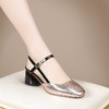 夏季新款凉鞋女粗跟方头中跟一字带拼色高跟鞋漆皮罗马女鞋 CV9015 商品缩略图3