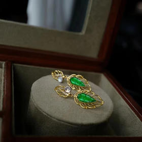 龢盒原创 金枝玉叶日常能戴的好看翡翠叶耳环