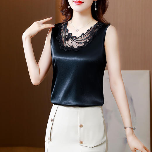 钉珠吊带背心，宽松百搭打底西装内搭无袖丝绸面上衣KQL-3179 商品图3