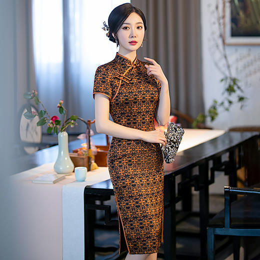 GSJ-2018春夏新款中长短袖改良版复古显瘦气质日常旗袍裙 商品图1