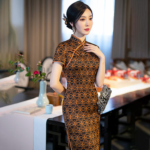 GSJ-2018春夏新款中长短袖改良版复古显瘦气质日常旗袍裙 商品图2