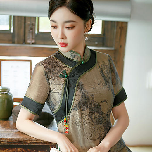 GSJ-3086新款夏季旗袍长款短袖人丝时尚日常优雅淑女大码连衣裙 商品图1