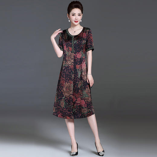 夏季新款印花短袖圆领宽松显瘦时尚潮流女士透气仿真丝连衣裙EE-EB2039F6 商品图2