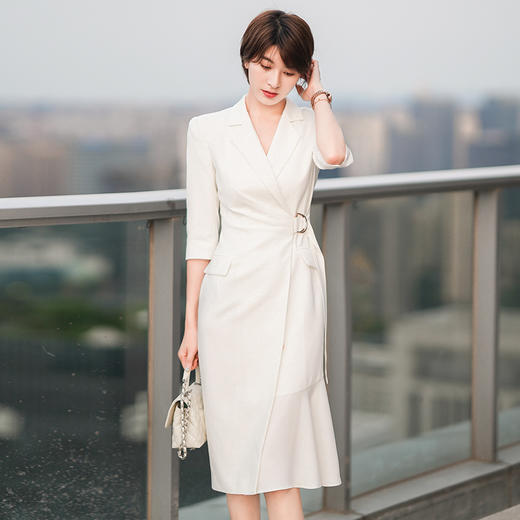 白色法式西装连衣裙女新款气质女神范修身显瘦中长裙子 商品图1