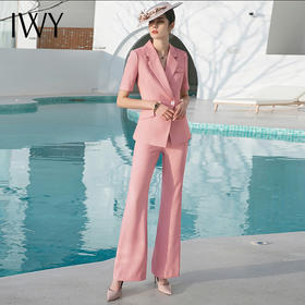 粉色高级感西装外套女薄款短袖西服套装夏时尚休闲职业装正装