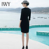 IWY/藏青色2022夏季新款职业连衣裙女神范气质名媛V领修身包臀裙Q528 商品缩略图3