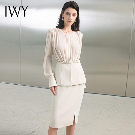 IWY/白色高级设计感衬衫西装裙套装女气质洋气女神范正装职业装OL CS1509 商品图0