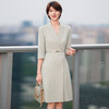 绿色职业西装连衣裙女秋新款七分袖气质V领修身中长裙 商品缩略图1