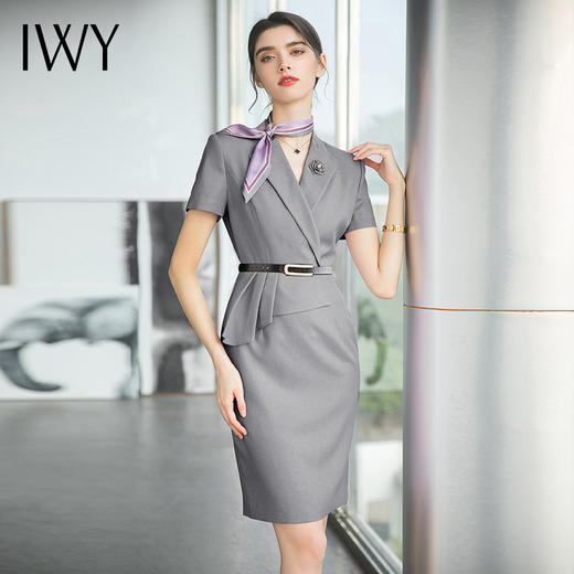 IWY/夏季高端职业装连衣裙套装工装女气质女神范售楼部前台工作服Q707 商品图4